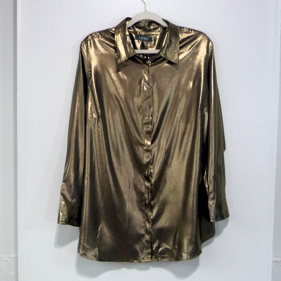 Lauren Ralph Lauren Gold Metallic Shirt 1X - Picture 1 of 6